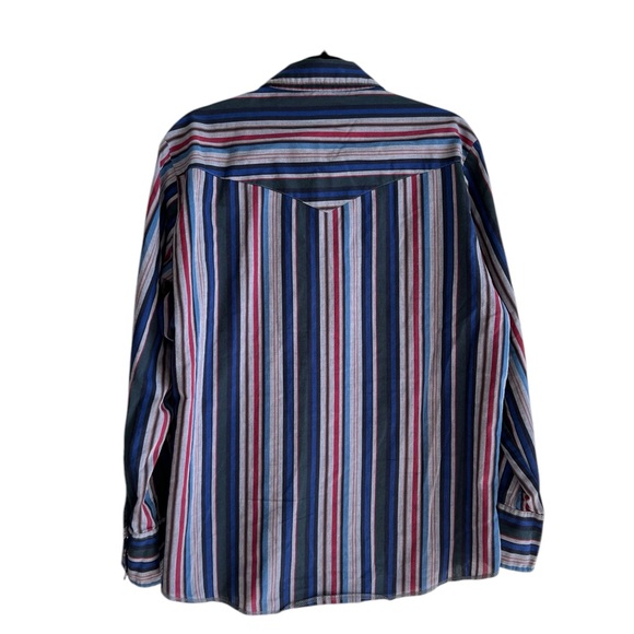 Vintage 80s Wrangler Striped Pearl Snap Shirt - Picture 3 of 3